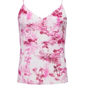 L'AGENCE Jane Silk Camisole in White/Pink Small Porcelain Toile